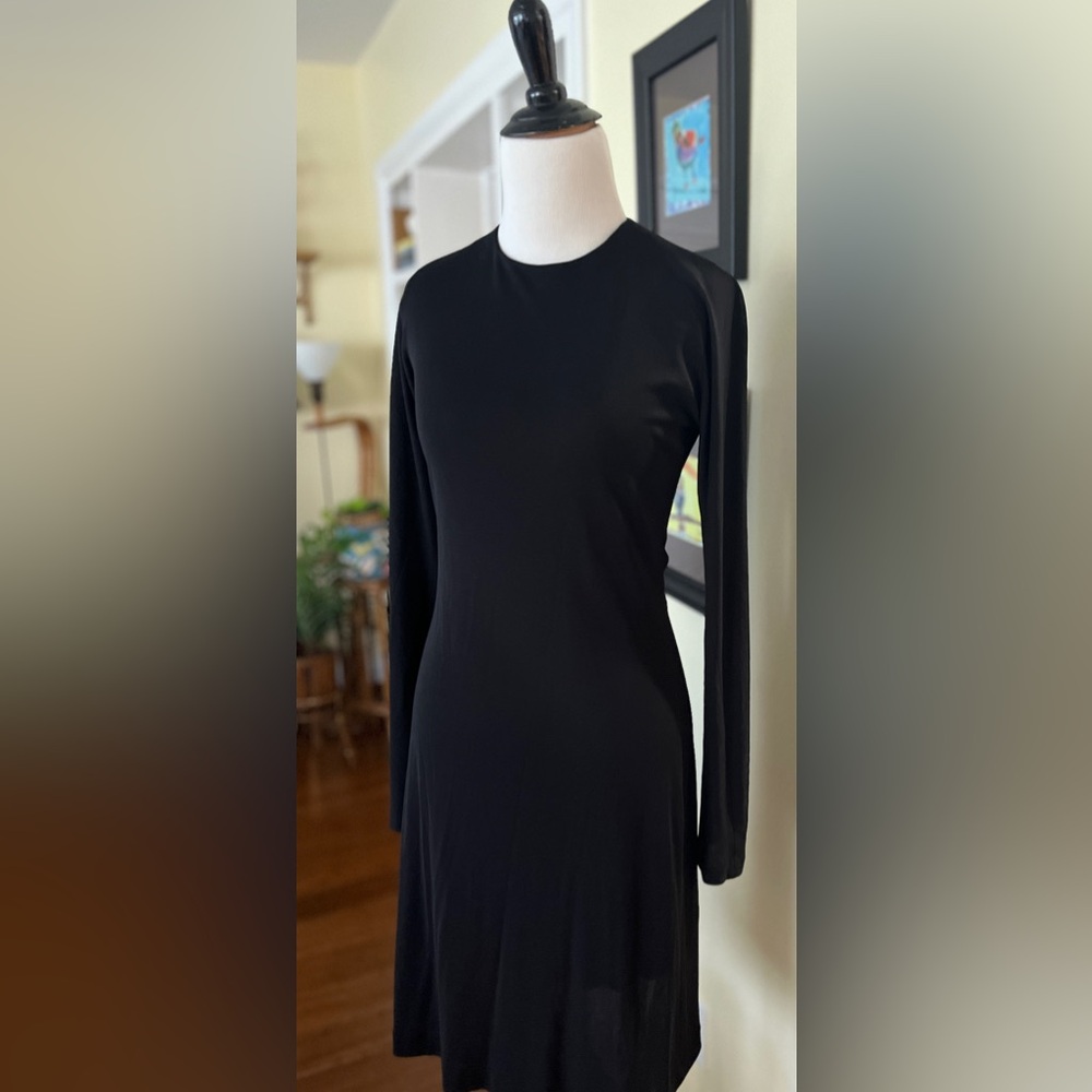 Lida Baday Dress 90s/Y2K Minimalist Elegant Black Long Sleeve Sheer Slit Back SP